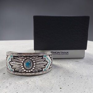 Montana Silversmiths Blue Spring Turquoise Copper Engraved Silver Western Cuff